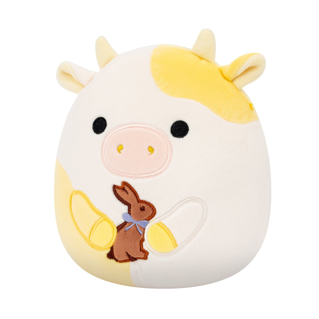 8-Inch Bodie the Yellow Spotted Cow Holding Chocolate Bunny