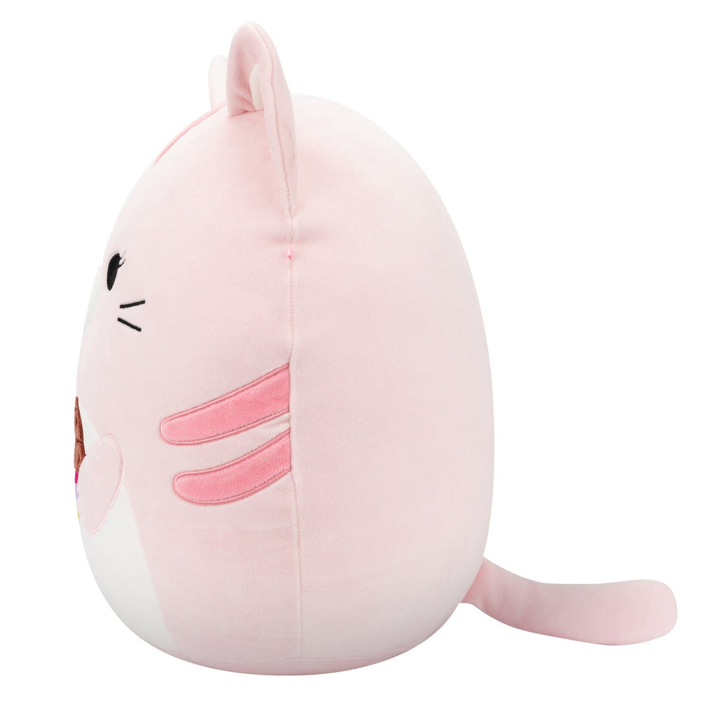 14-Inch Laura the Pink Tabby Cat Holding Birthday Cupcake