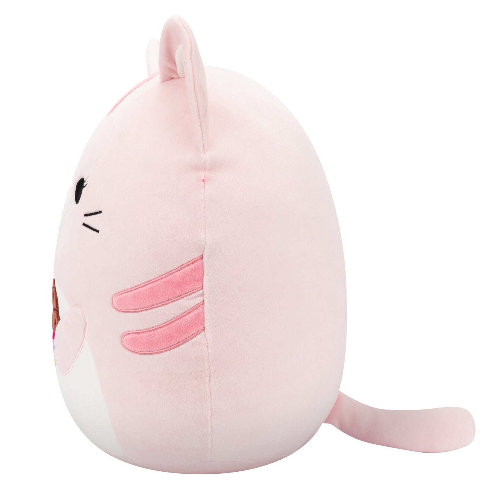 14-Inch Laura the Pink Tabby Cat Holding Birthday Cupcake
