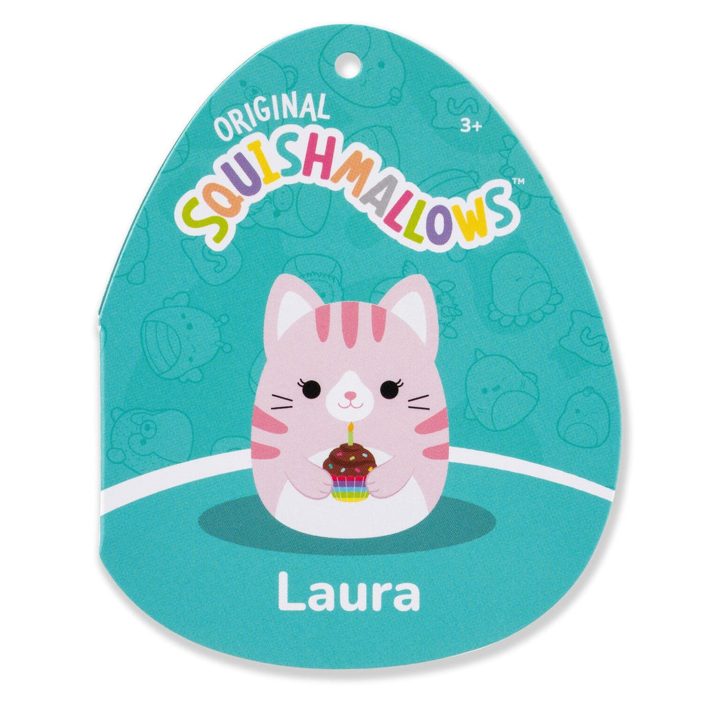 14-Inch Laura the Pink Tabby Cat Holding Birthday Cupcake