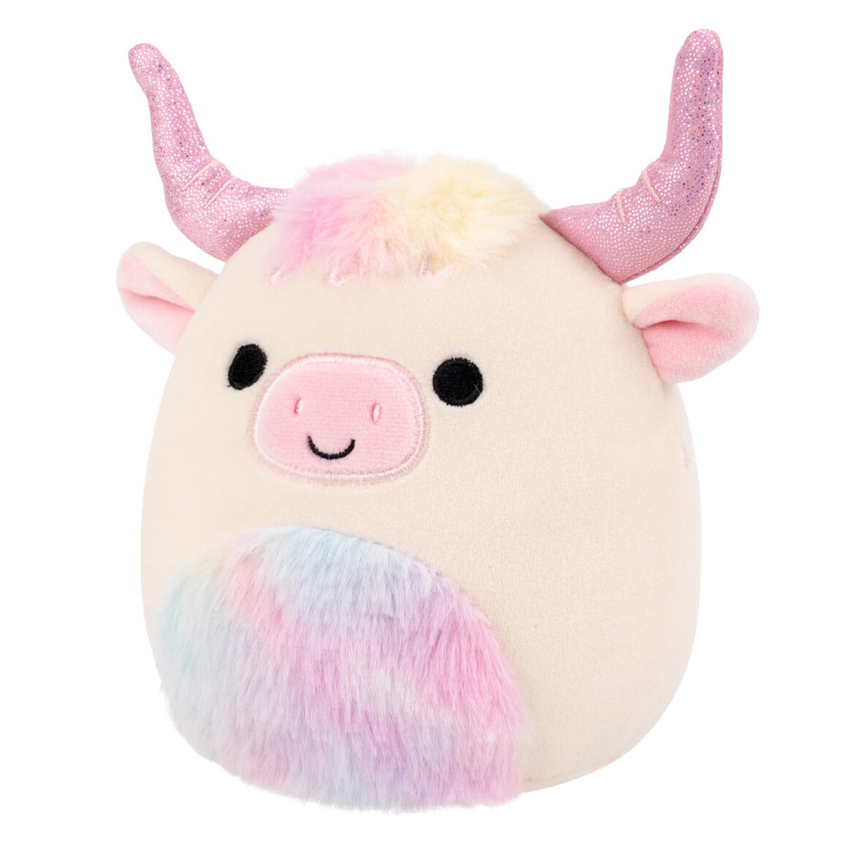 5-Inch Dagnus the Tan Highland Cow with Rainbow Tie-Dye Belly