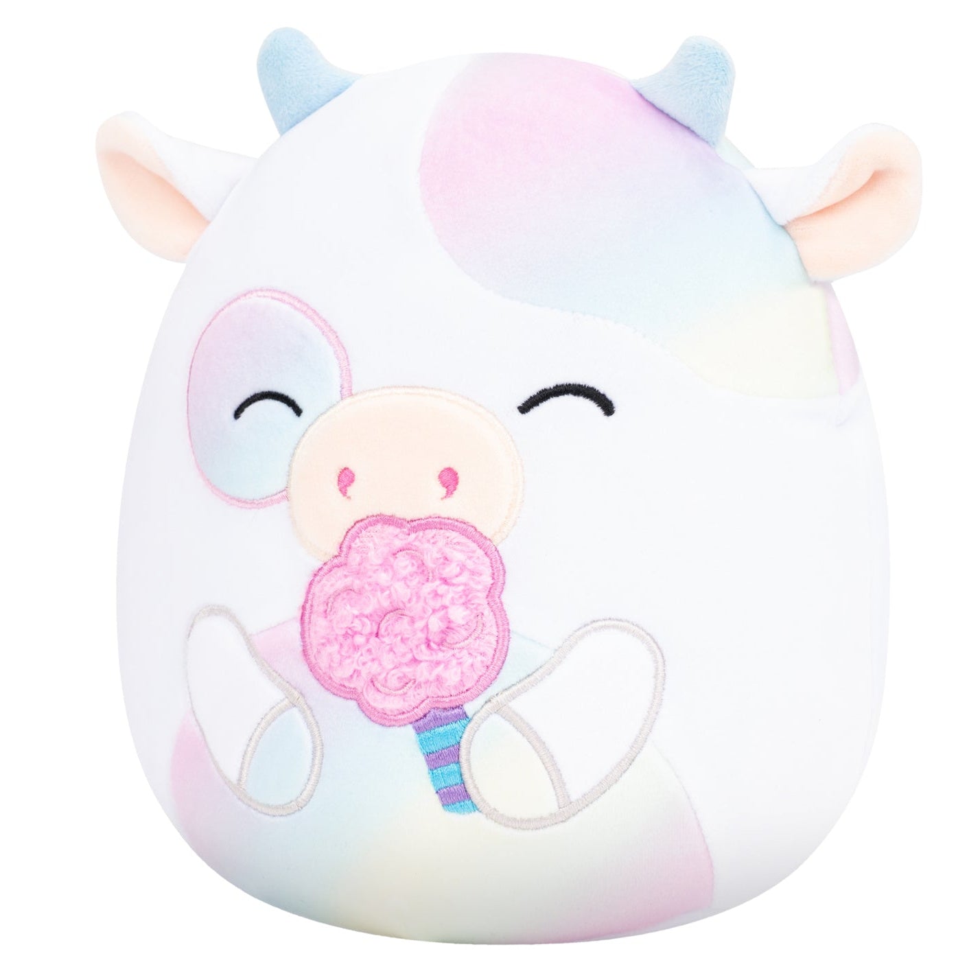 5-Inch Belozi the White And Rainbow Tie-Dye Cow Holding Cotton Candy