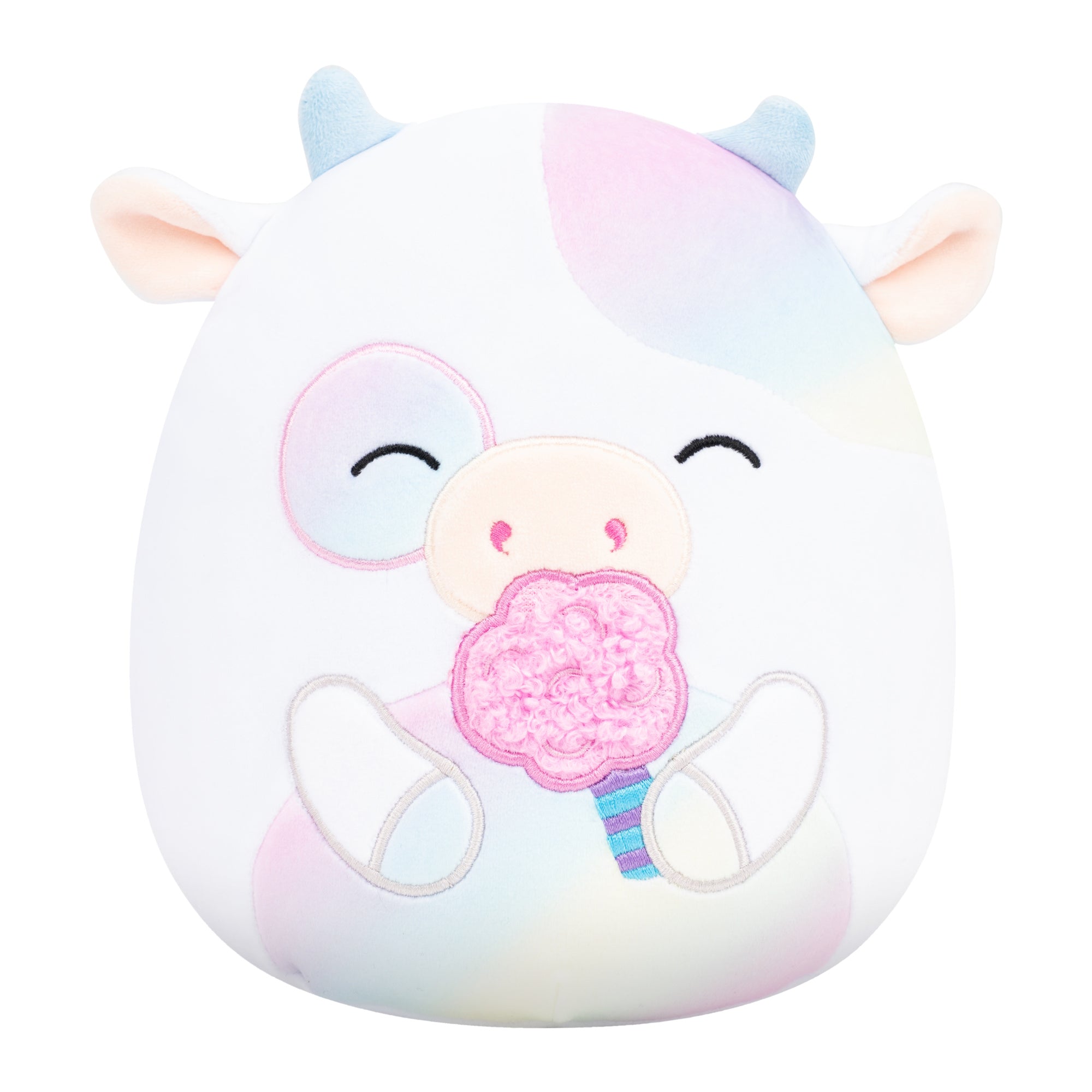 5-Inch Belozi the White And Rainbow Tie-Dye Cow Holding Cotton Candy