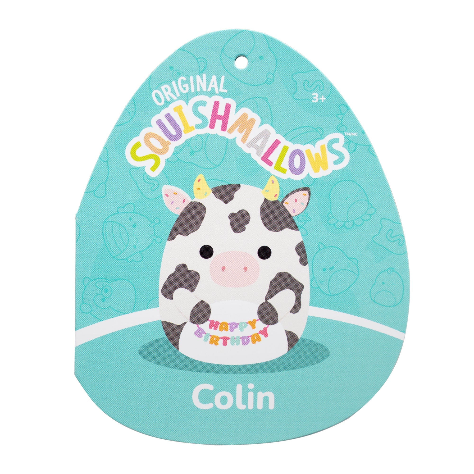 12-Inch Colin the Black and White Cow Holding Birthday Sign