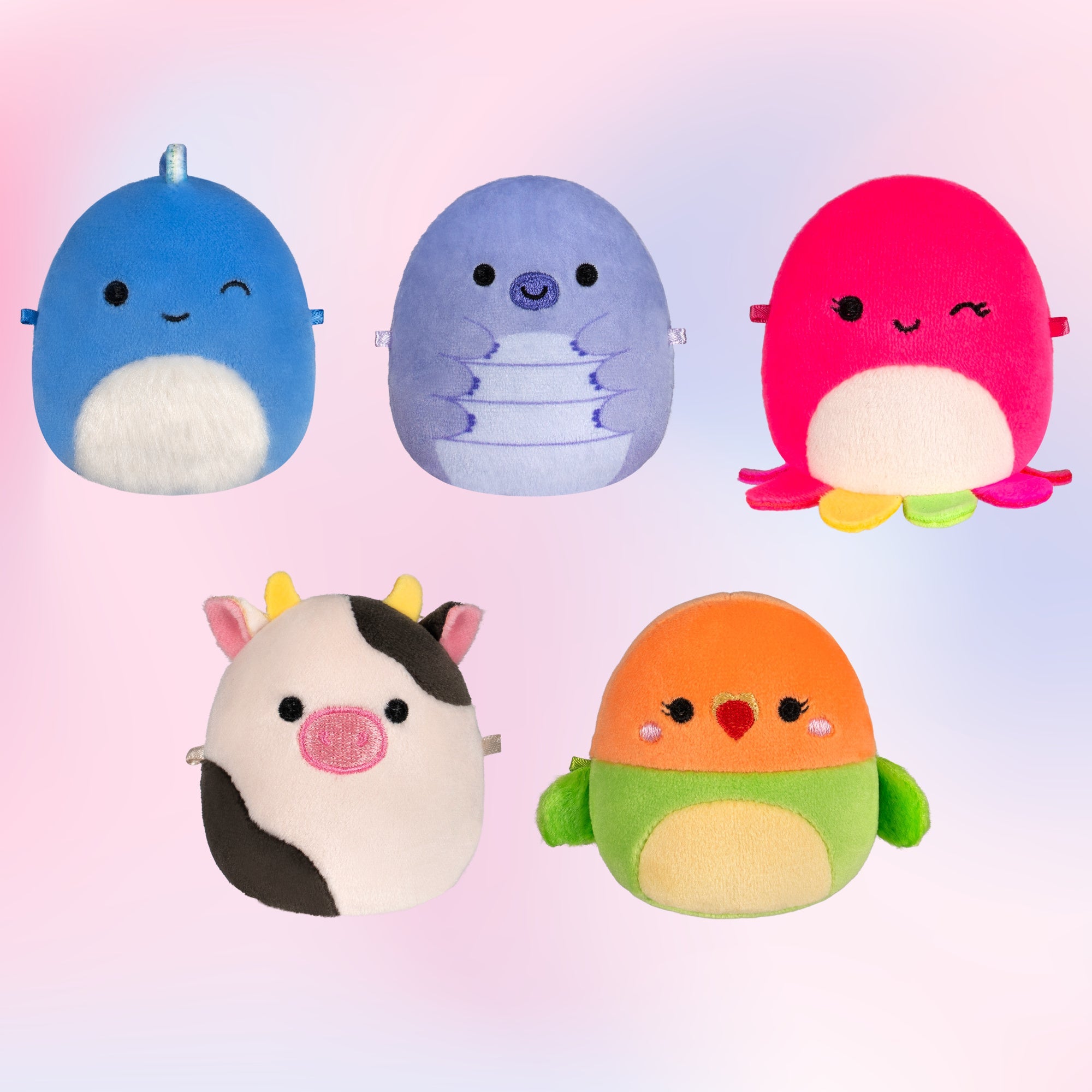 Micromallows 5-Pack - Tew Water Bear, Connor Cow, Plath Love Bird, Brody Dinosaur, Lasla Octopus