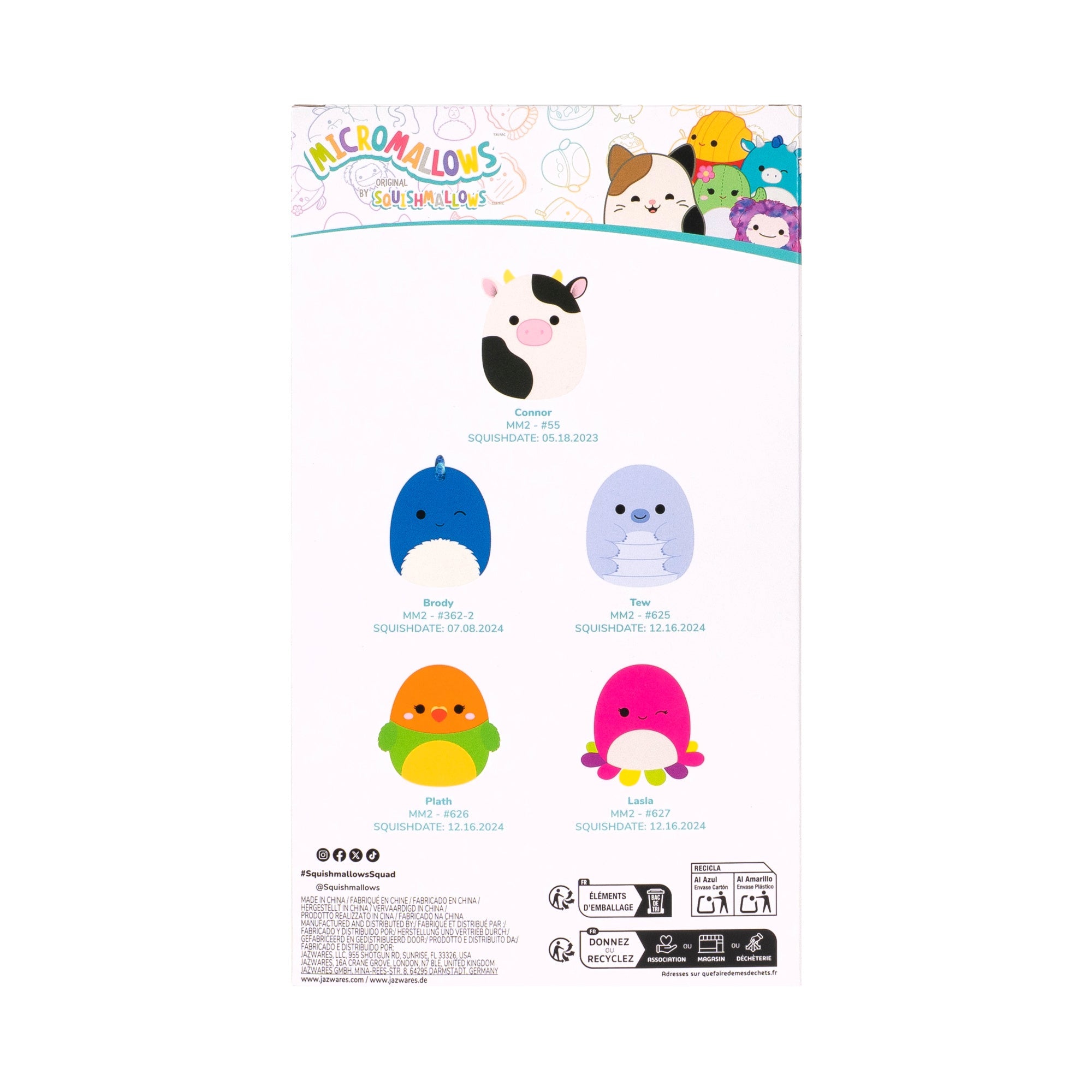 Micromallows 5-Pack - Tew Water Bear, Connor Cow, Plath Love Bird, Brody Dinosaur, Lasla Octopus