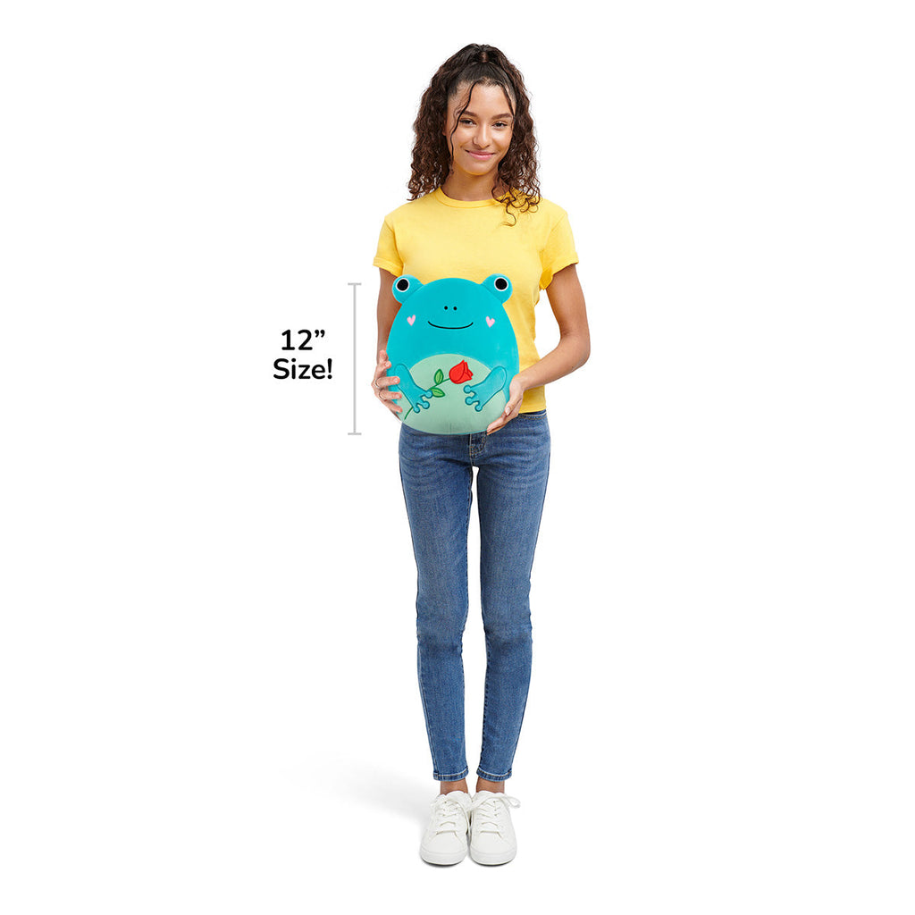 12-Inch Ludwig the Teal Frog Holding Rose