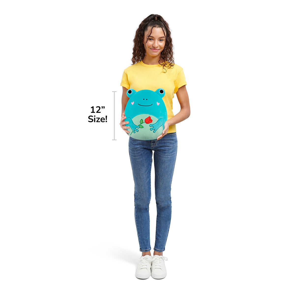 12-Inch Ludwig the Teal Frog Holding Rose