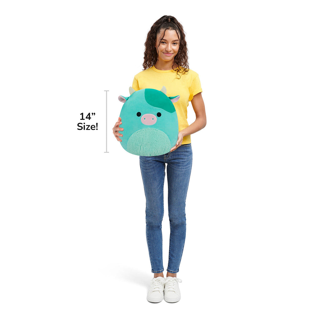 14-Inch Seamus the Green Cow with Fuzzy Belly